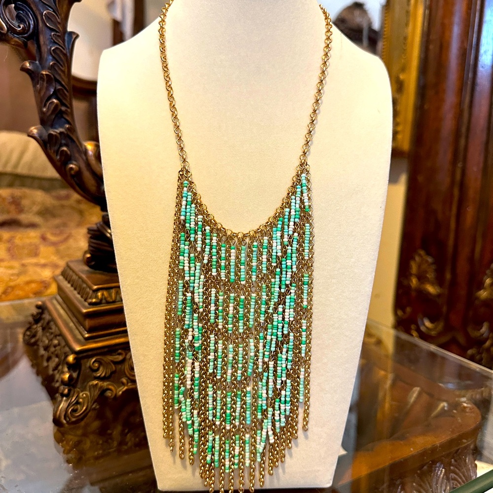 Elegant Gold and Green Beaded Necklace